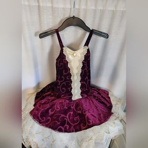 Burgundy Velvet Ballet Tutu with comb tiara Coker and arm ruffles.